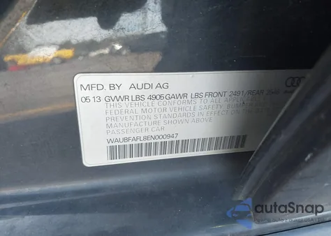 2014 Audi A4 2.0T Premium from USA, damaged, VIN WAUBFAFL8EN000947